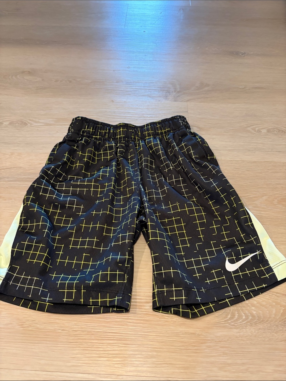 Nike Black Shorts with Yellow Grid and White Swoosh